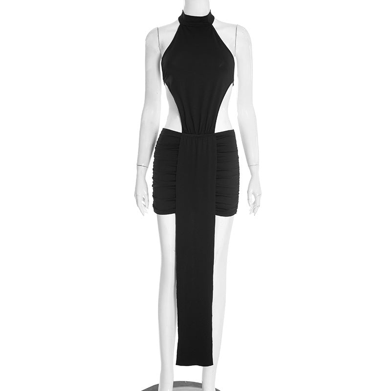 Mock Neck Halter Side Cut Out Ruched Mini Dress with Drape Panel 4