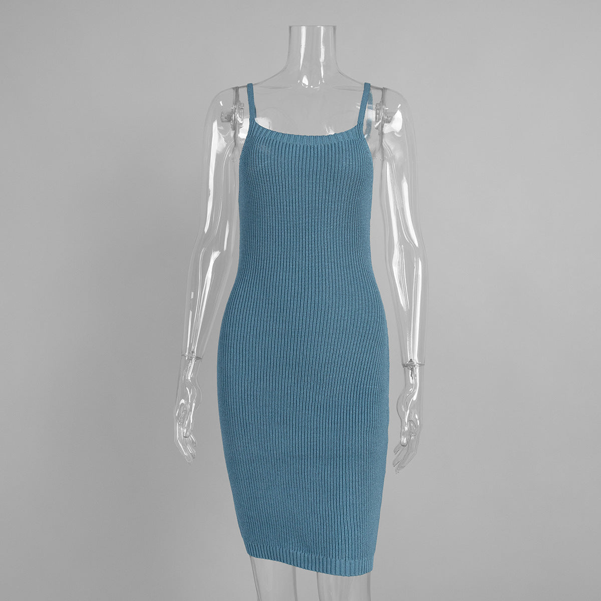Ribbed Knit Halter Neck Sleeveless Bodycon Mini Sweater Dress 2