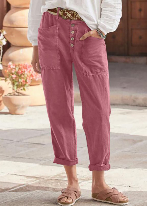 High Waist Button Fly Patch Pocket Tapered Trousers