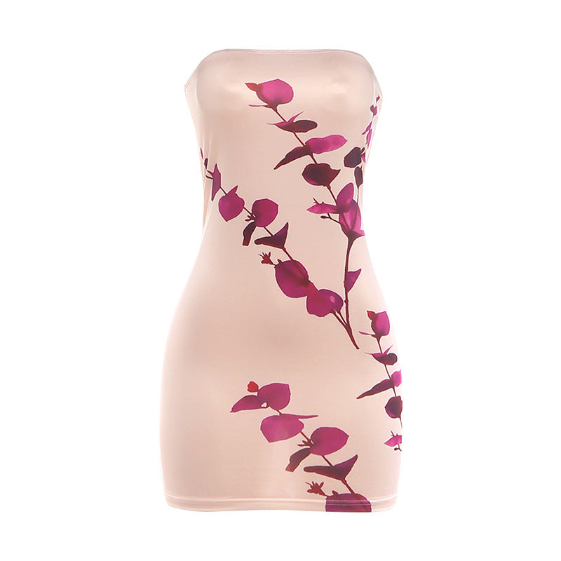 Leaf Print Strapless Bodycon Mini Dress 2