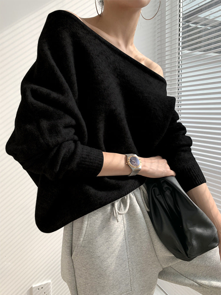 Mohair One-shoulder Knit Sweater