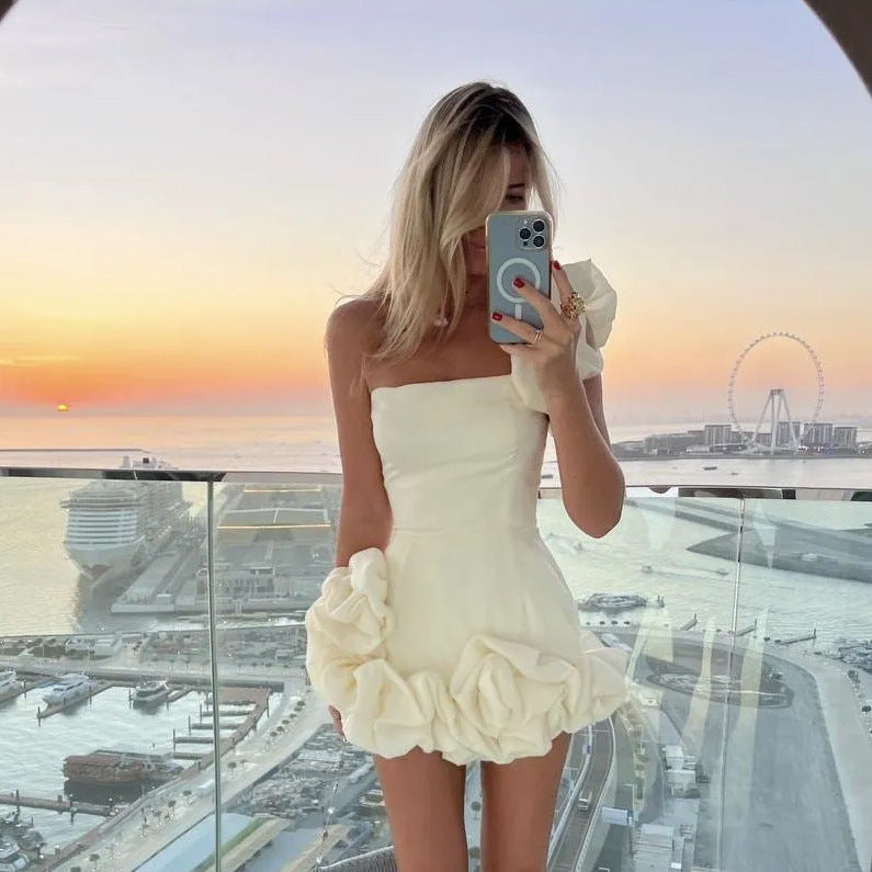 Square Neck Petal Ruffle Hem Bodycon Mini Dress 7