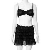 Ruched Pleated Denim Mini Skort