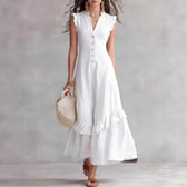 V-Neck Ruffle Sleeve Button Front Tiered Maxi Dress 2