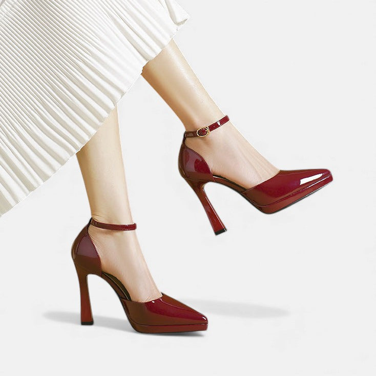 Pointed Toe Ankle Strap Platform Stiletto Pumps