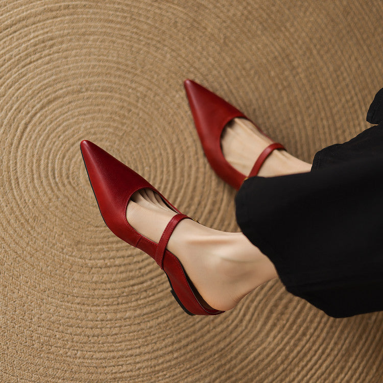 Pointed Toe Mary Jane Strap Backless Mules