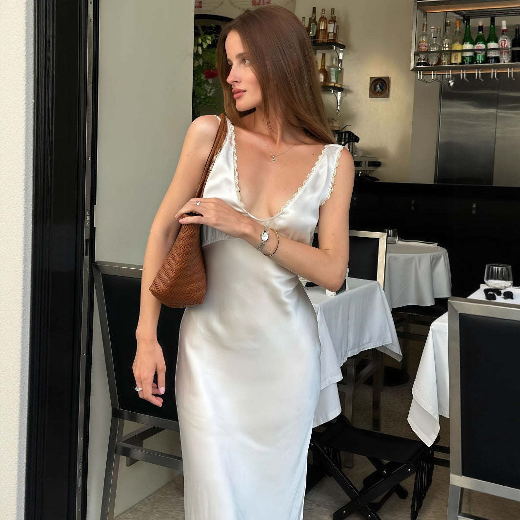 Women Clothing Summer French Entry Lux High Sense Graceful Fashionable Sleeveless Slim Dress