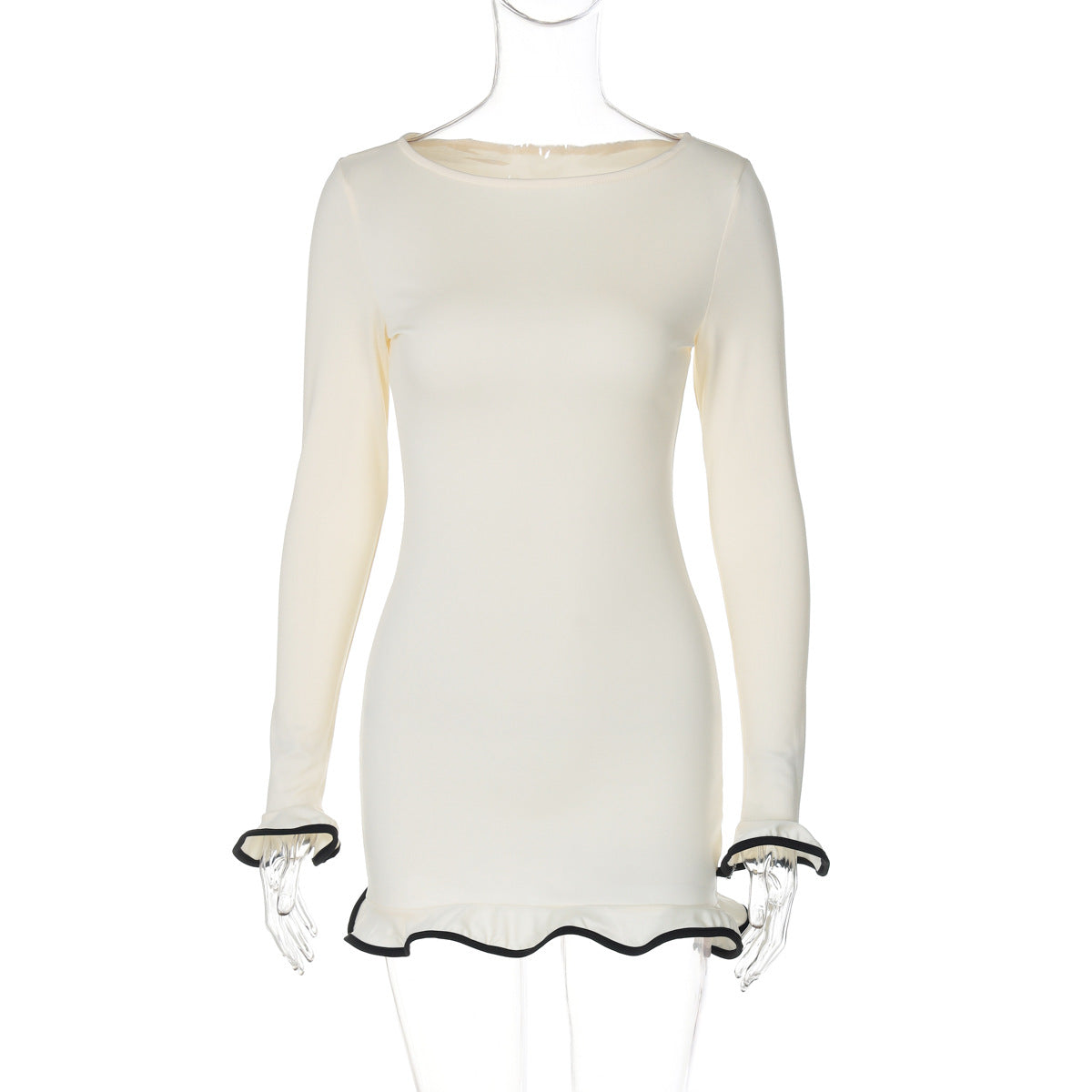 Knit Long Sleeve Ruffle Hem Bodycon Mini Dress 6
