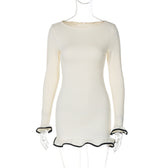 Knit Long Sleeve Ruffle Hem Bodycon Mini Dress 6