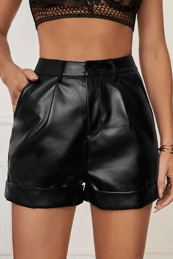 Classic PU Rolled Hem Shorts