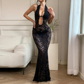 Lace Halter Neck Cut Out Mermaid Maxi Gown 7