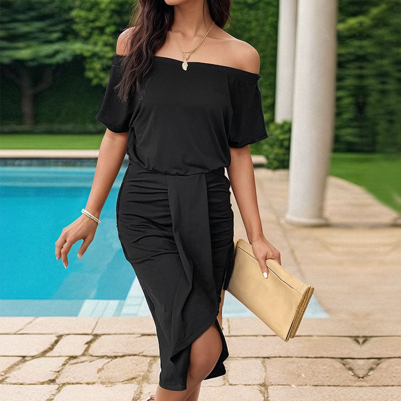 Summer Dress Black off Shoulder Hip Dress