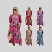 V-Neck Short Sleeve Tiered Midi Dress