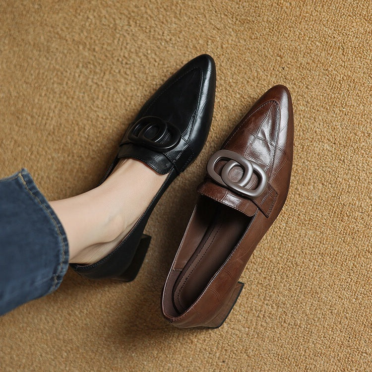 Pointed Toe Ring Buckle Slip On Loafers