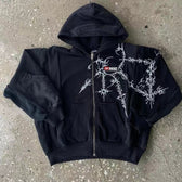 Skull Butterfly Graphic Print Zip Hoodie