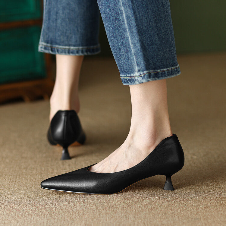 Pointed Toe Slip On Kitten Heel Pumps