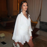 Chiffon Collared Puff Sleeve Ruched Ruffle Mini Dress 3