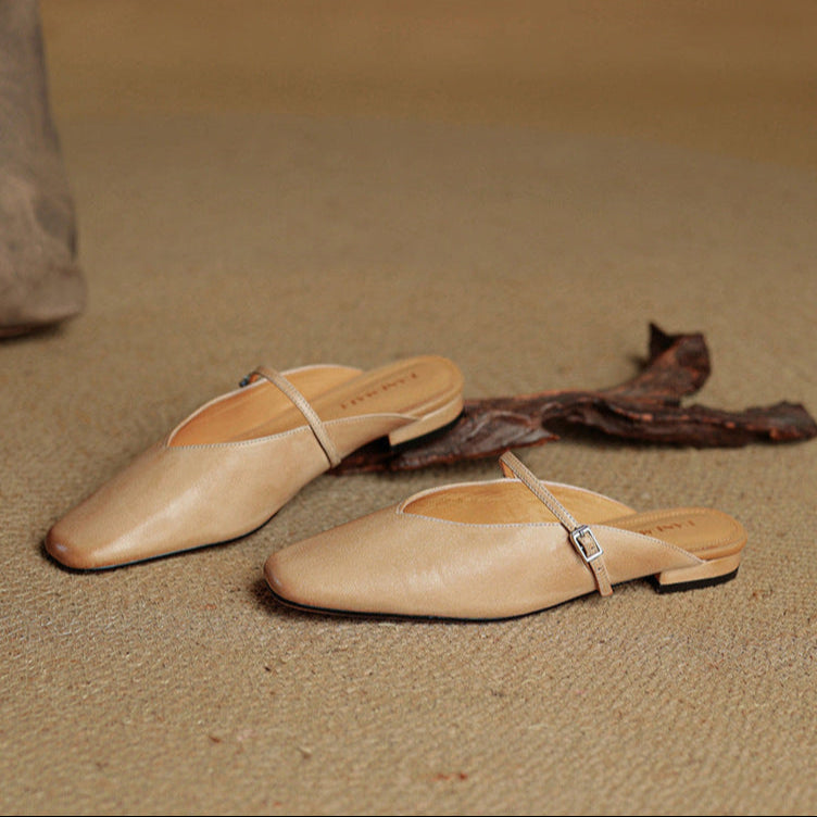 Square Toe Ankle Strap Mary Jane Mules