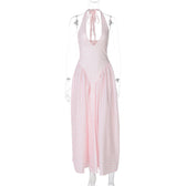 Halter Deep V-Neck Backless Satin Midi Dress 17