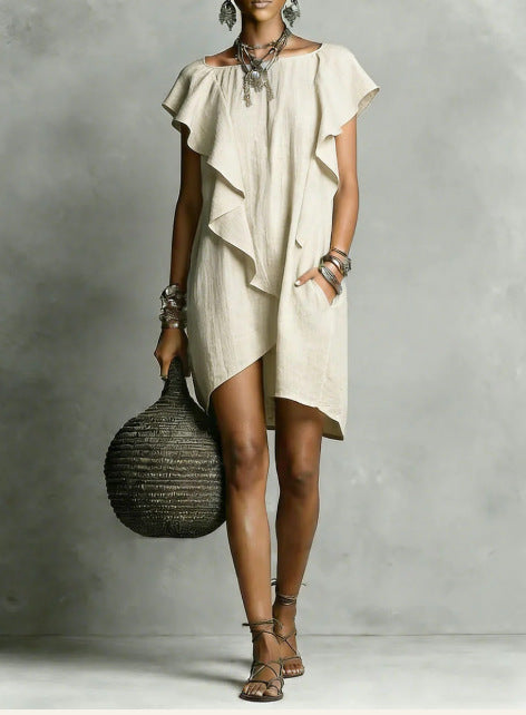 Short Sleeve Ruffle Asymmetric Mini Dress 9