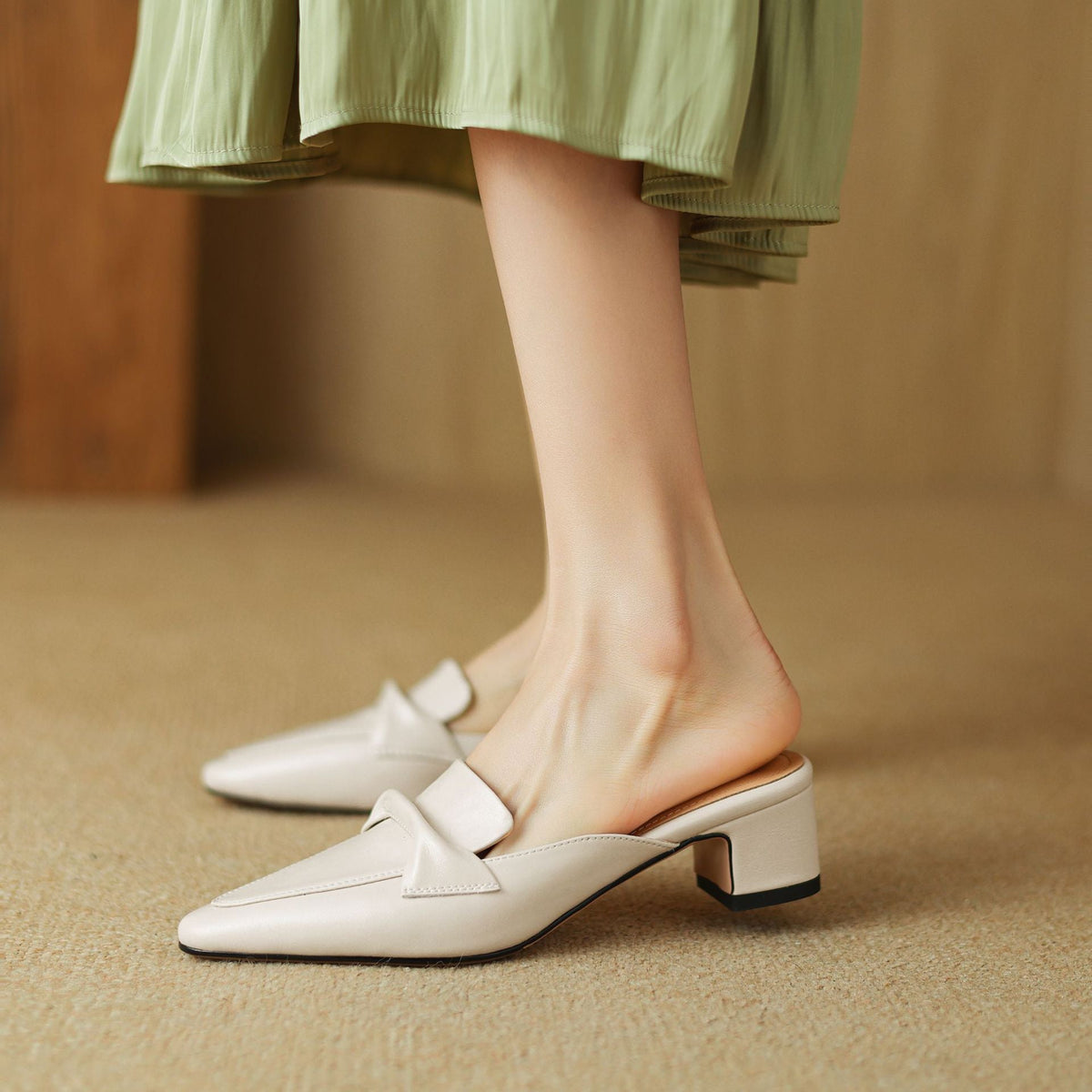 Square Toe Block Heel Loafer Mules