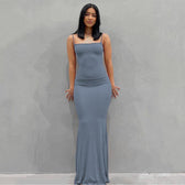 Scoop Neck Spaghetti Strap Bodycon Mermaid Maxi Dress 19