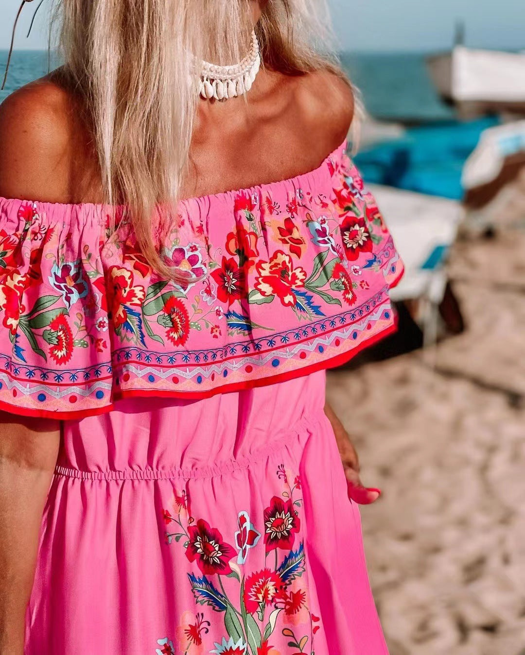 Off Shoulder Floral Ruffle Tiered Belted Maxi Dress 10