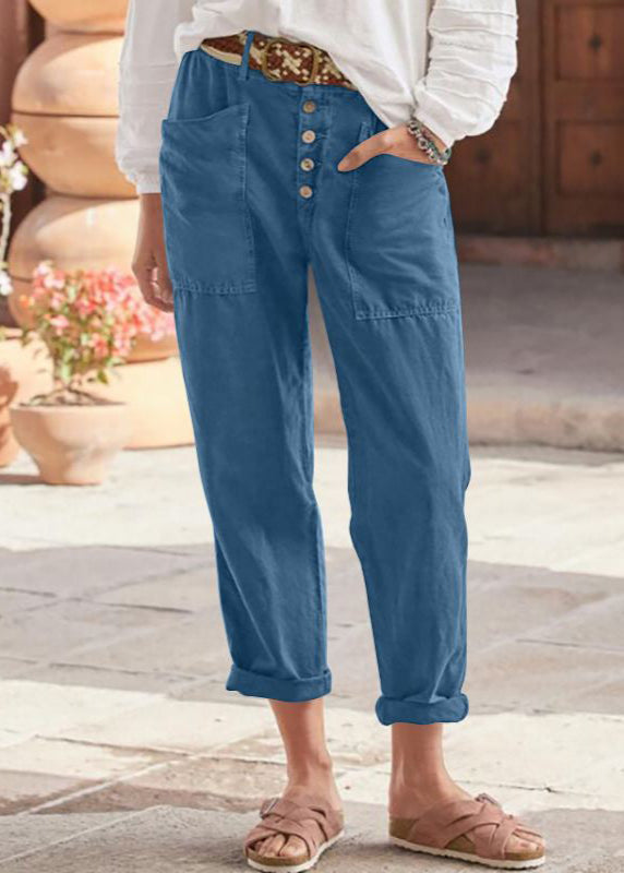 High Waist Button Fly Patch Pocket Tapered Trousers