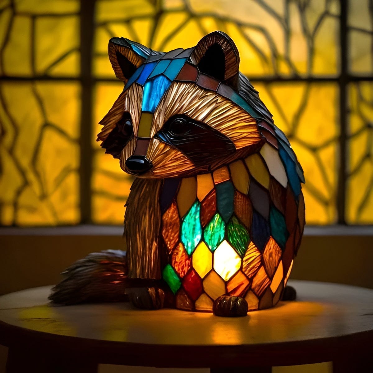Raccoon Stained Glass Table Lamp
