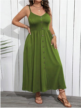 Spaghetti Strap Button Front Pocket Midi Dress 9