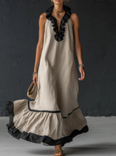 Sleeveless Ruffle Trim Tiered Linen Maxi Dress 8