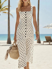 Polka Dot Square Neck Sleeveless Tiered Midi Dress 6