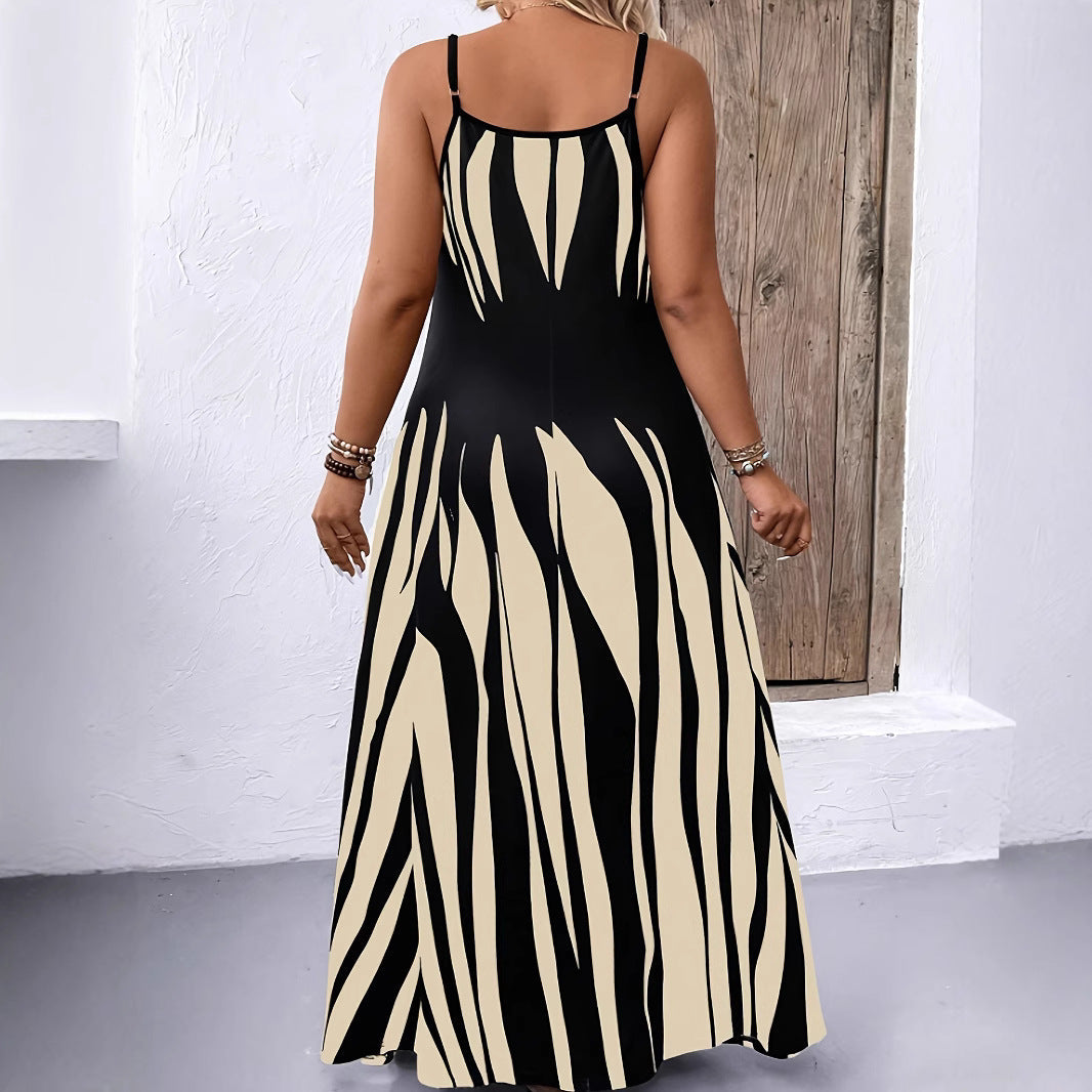 Abstract Print Spaghetti Strap A-Line Maxi Dress 4