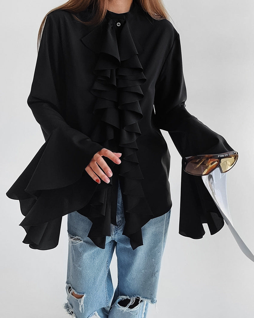 Wide Cuffs and Ruffles Long sleeve Light Shirt