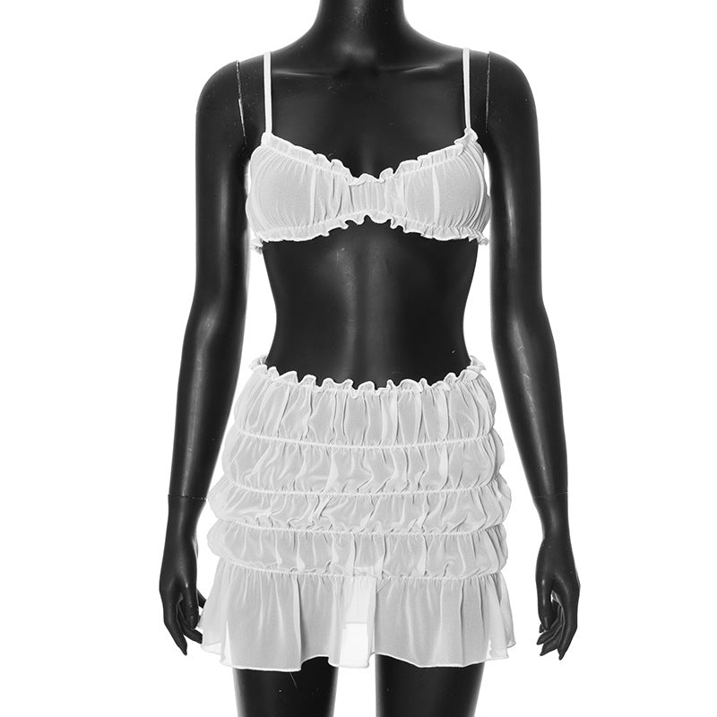 Ruched Pleated Denim Mini Skort
