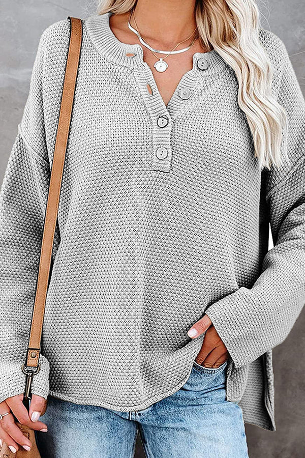 Waffle Knit Henley Sweater