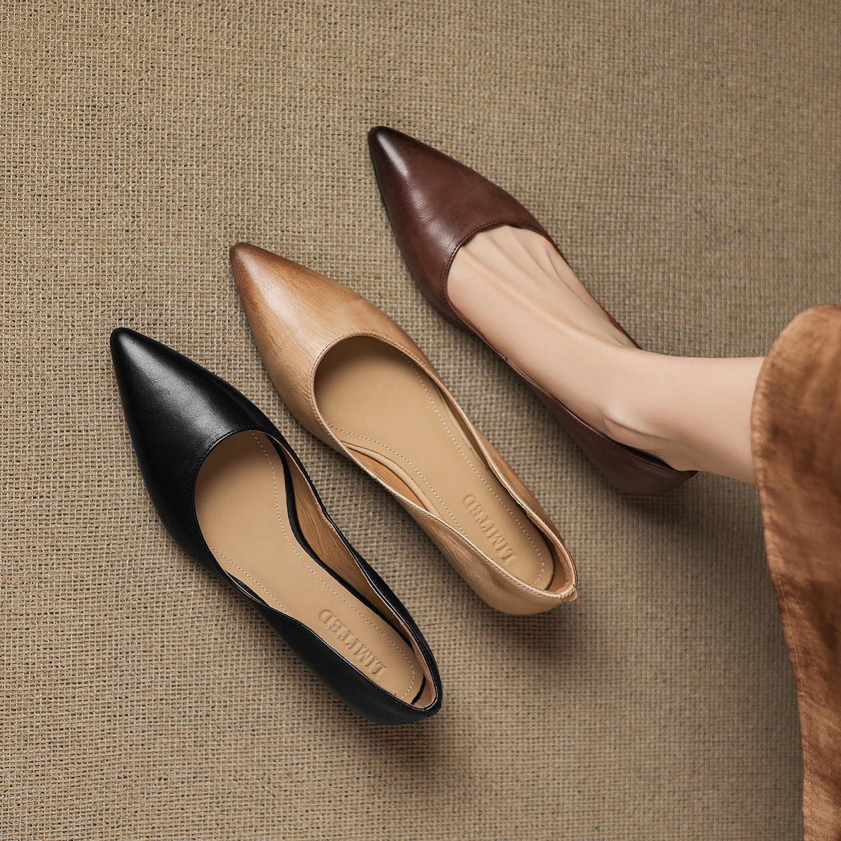Pointed Toe Slip On Low Wedge Flats