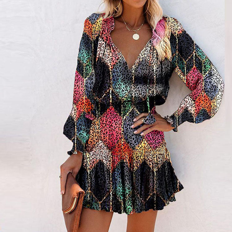 Floral V-Neck Long Sleeve Tiered Ruffle Mini Dress 11