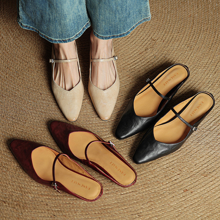 Pointed Toe Buckle Strap Mary Jane Flats
