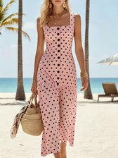Polka Dot Square Neck Sleeveless Tiered Midi Dress 12