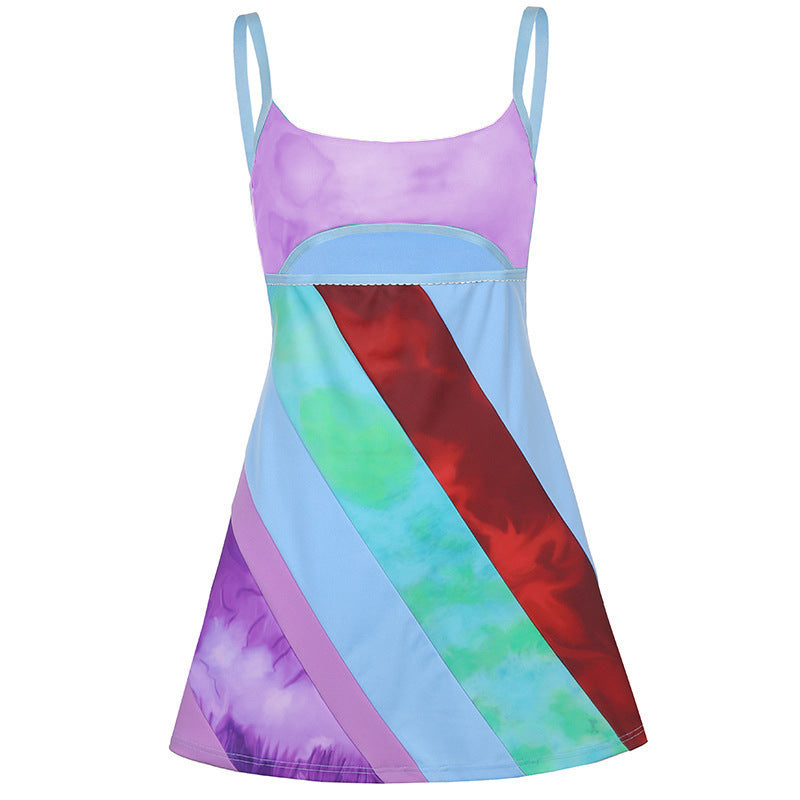 Tie Dye Spaghetti Strap Cut Out Bodycon Mini Dress 8