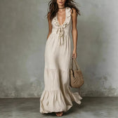 Deep V-Neck Sleeveless Ruffle Tiered Maxi Dress 3