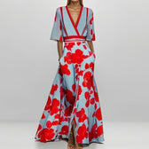 Abstract Print Deep V-Neck Wrap Maxi Dress 11