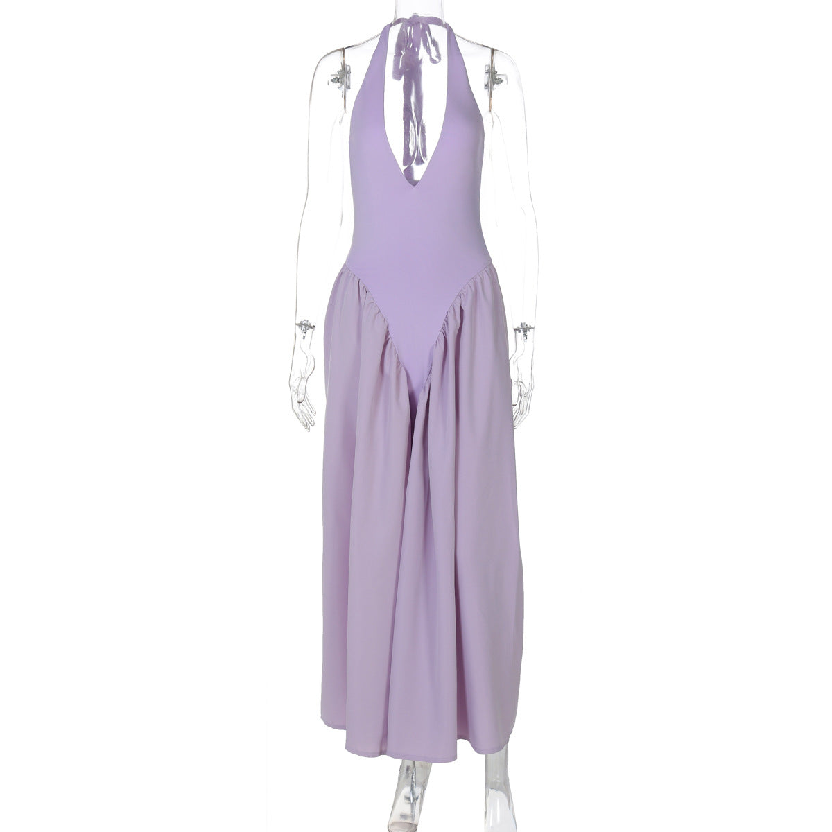 Halter Deep V-Neck Backless Satin Midi Dress 15