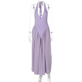 Halter Deep V-Neck Backless Satin Midi Dress 15