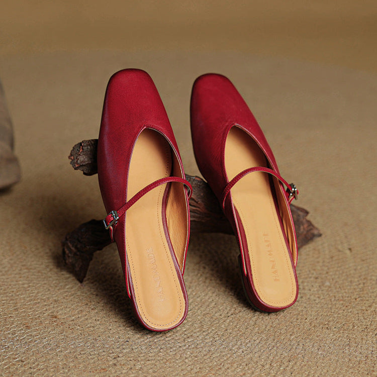 Square Toe Ankle Strap Mary Jane Mules