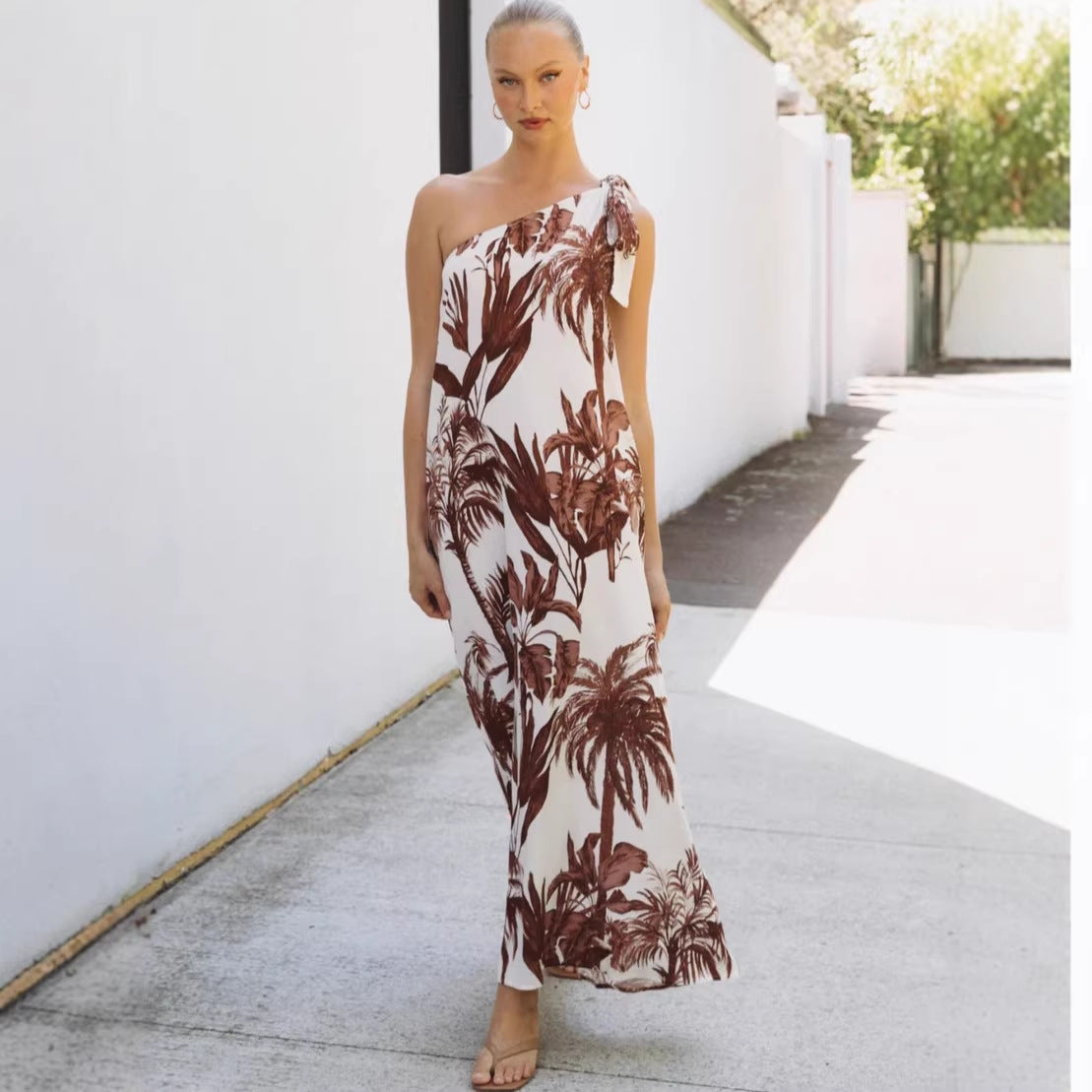 Summer Dress Plant Print Shoulder Strap Sleeveless Sexy Dress