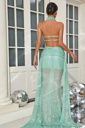 Norrf Green Sequin Fishtail Maxi Dress - View 6
