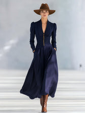 Deep V-Neck Puff Sleeve Ruched Satin Maxi Dress 10