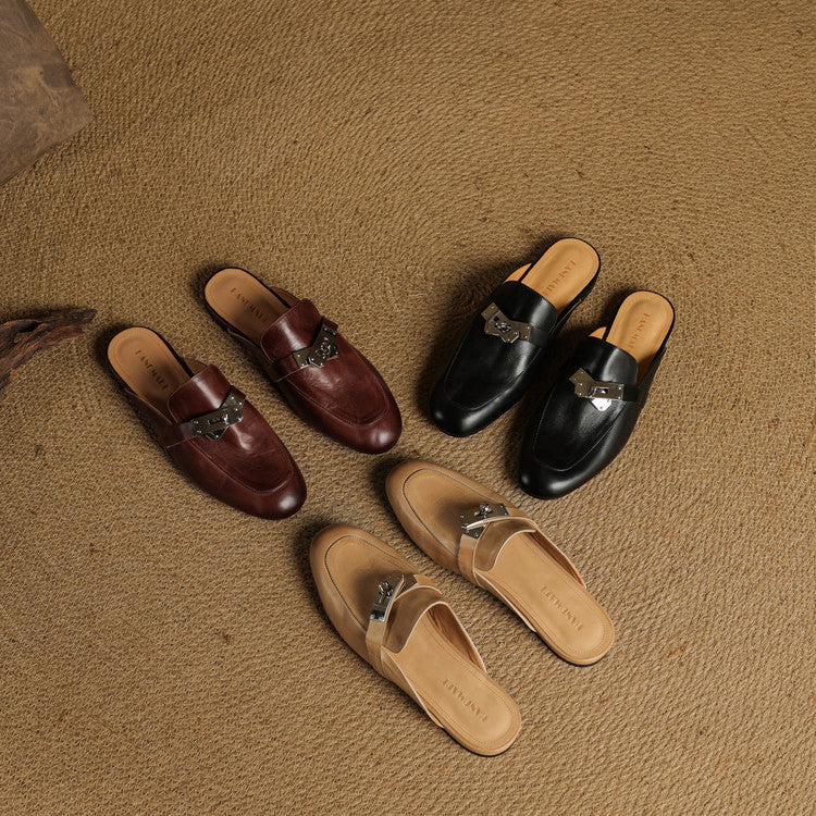 Round Toe Buckle Backless Loafer Mules